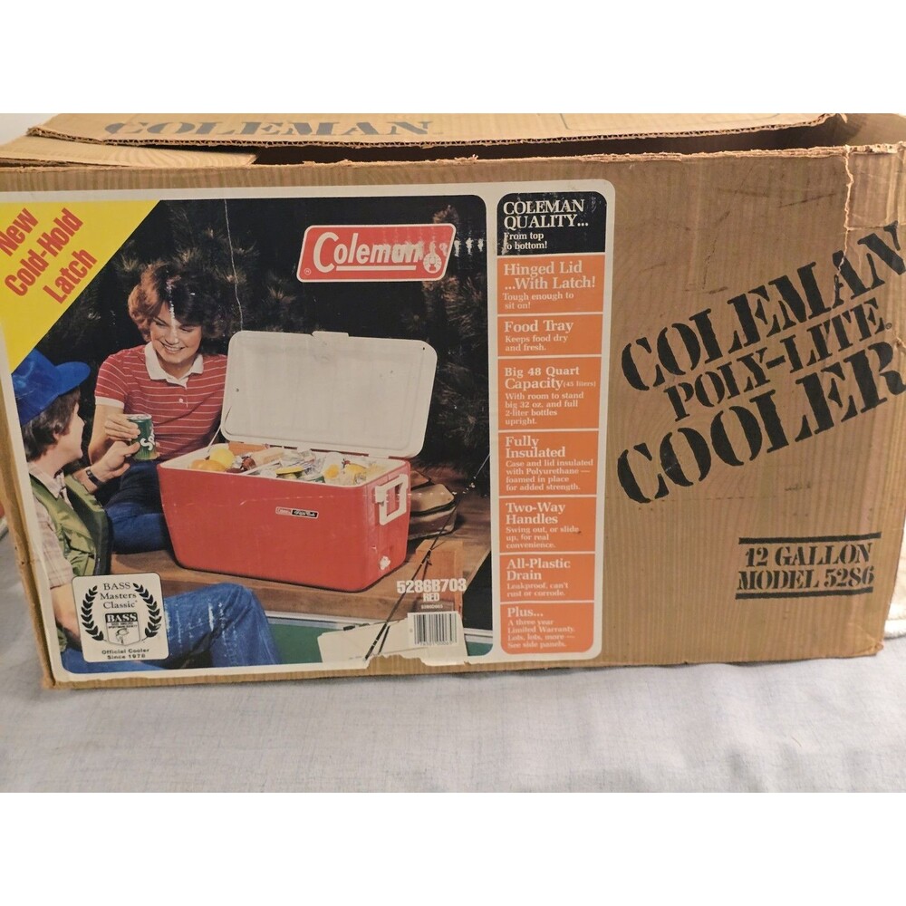 Vintage 1985 Coleman Poly-Lite Cooler Model 5286 – Red – Original Box & Tray...